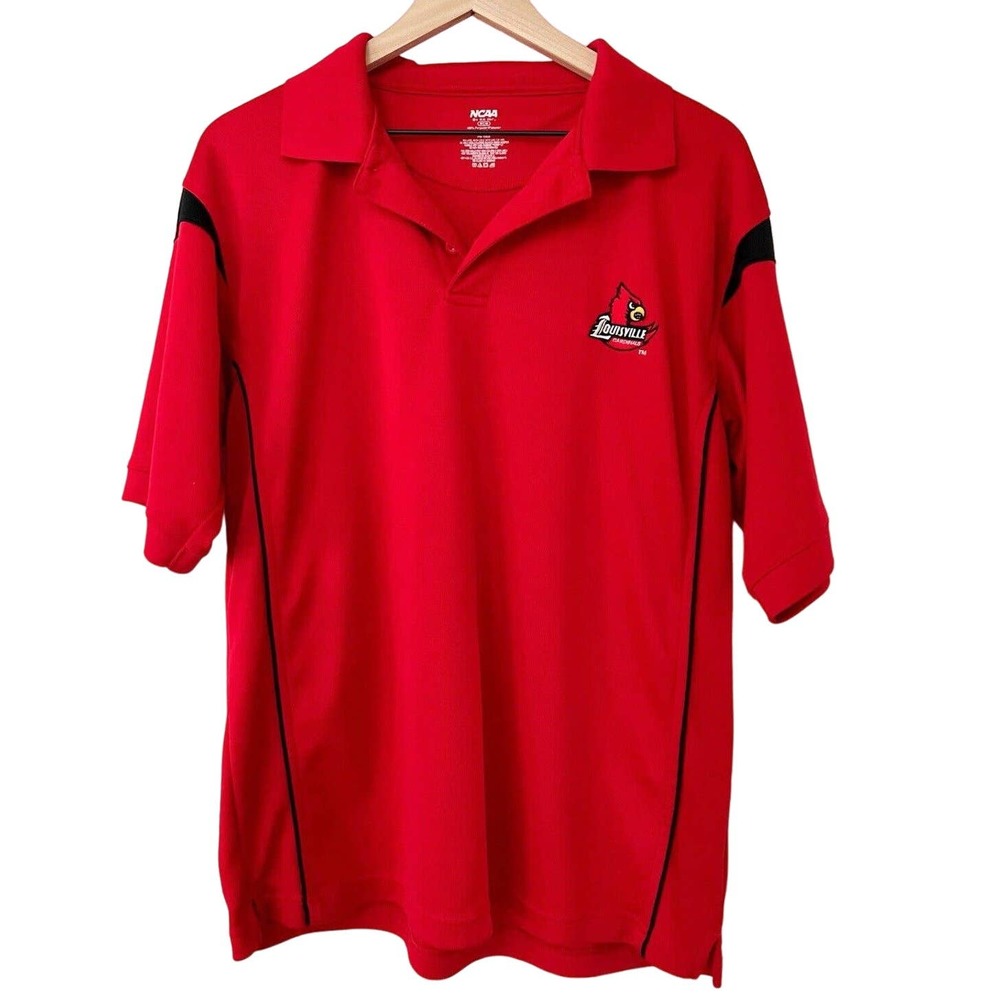 NCAA Men's Medium Louisville U of L Cardinals Logo Polo Shirt Red Black